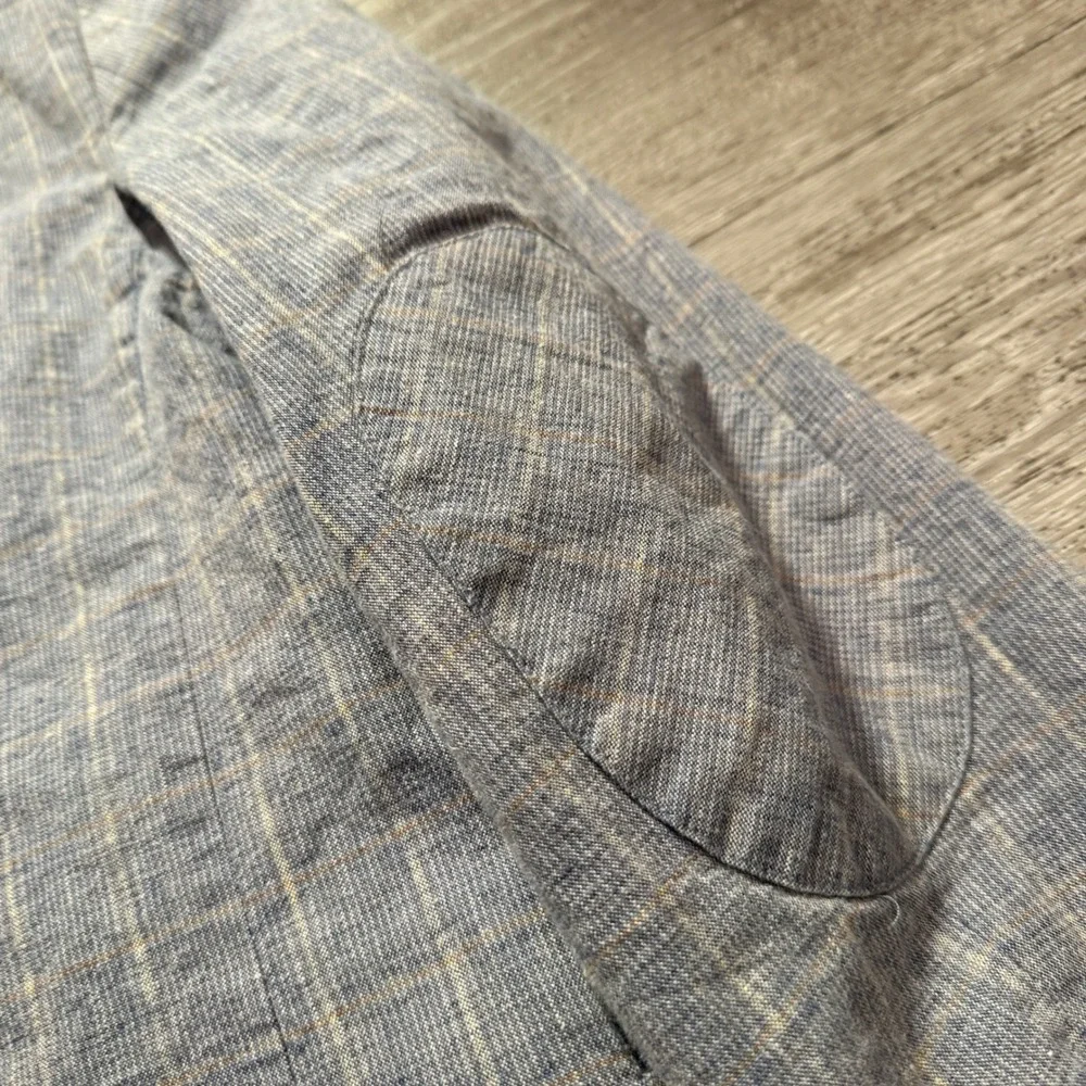 Joseph Abboud Sport Coat Mens L 42R Gray Plaid Linen Vacation Heritage Blazer